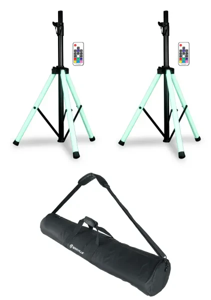 (2) American DJ CSL100 Color Stand LED Tripod Speaker Stands wRemote+Carry Bag