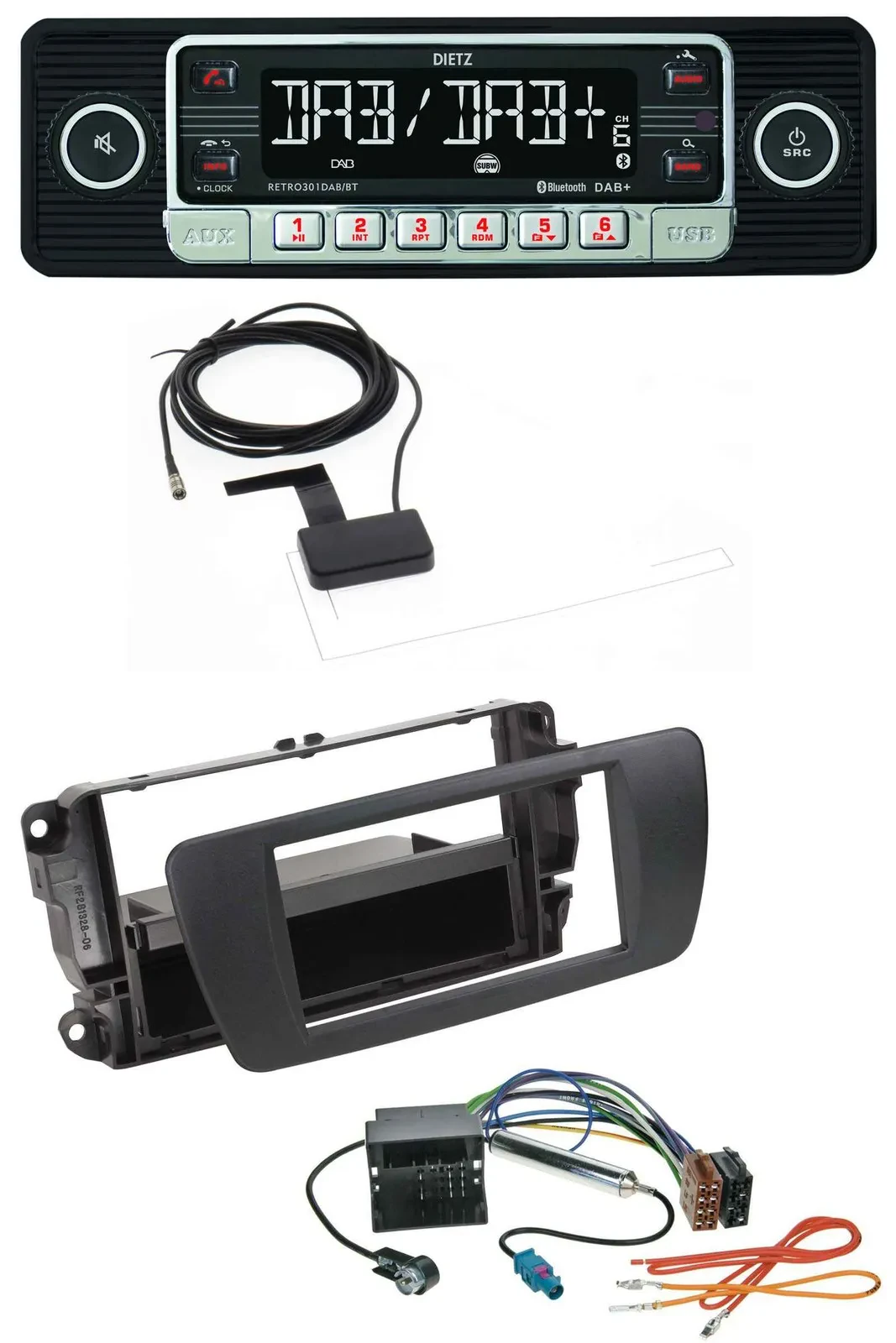 Dietz DAB Bluetooth USB MP3 Autoradio für Seat Ibiza 6J ab 08 nitschwarz AN1