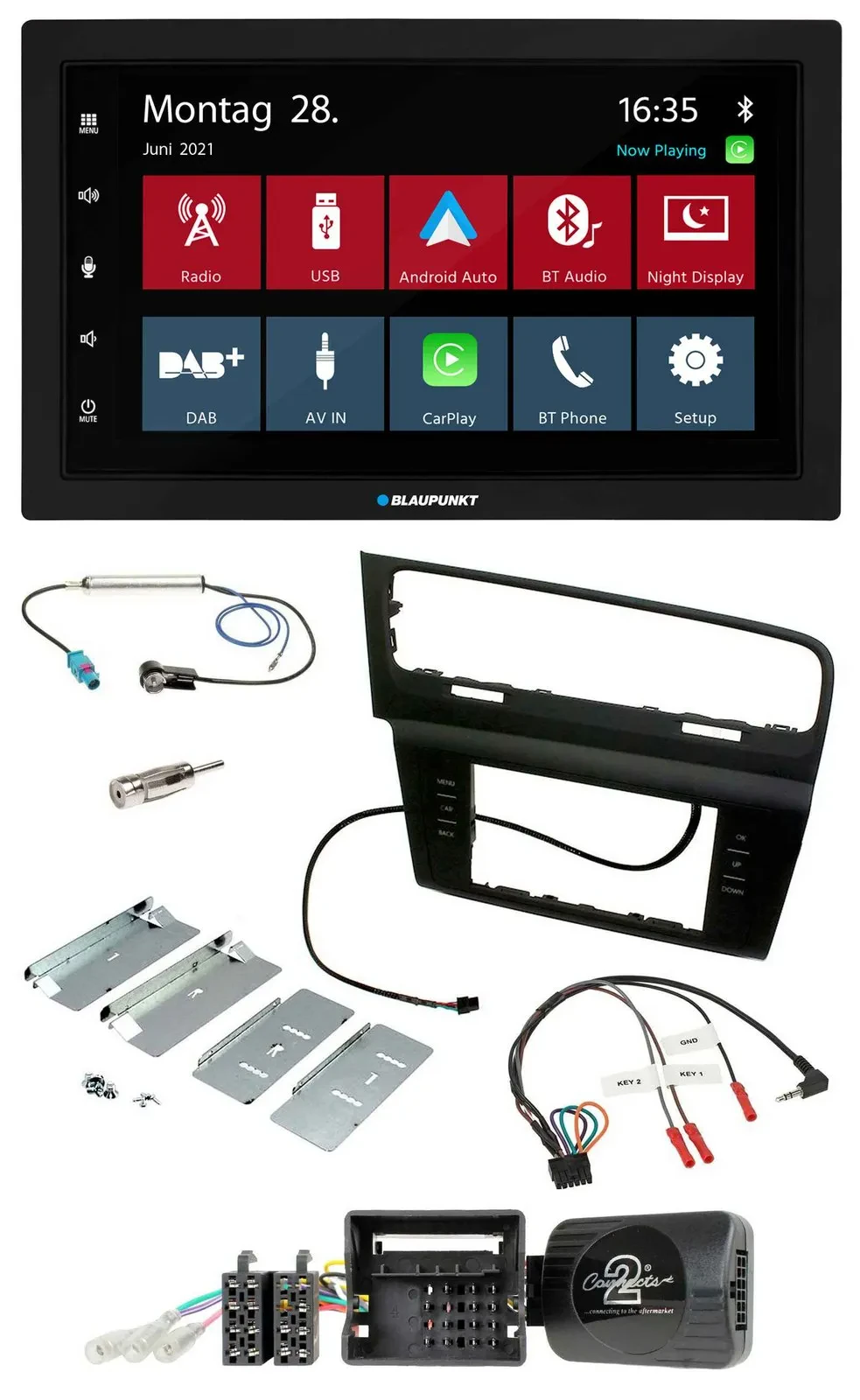 Blaupunkt Lenkrad Bluetooth DAB 2DIN USB Autoradio für VW Golf VII ab 2012