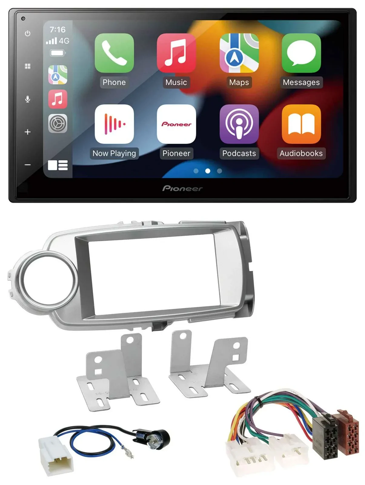 Автомагнитола для Toyota Yaris 2011–2014 Pioneer 2DIN, DAB, Bluetooth, USB, MP3, серебристая