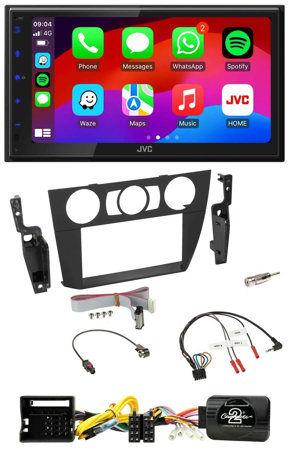 JVC Bluetooth 2DIN Lenkrad DAB USB Autoradio für BMW 3-er 2005-2013 man. Klima