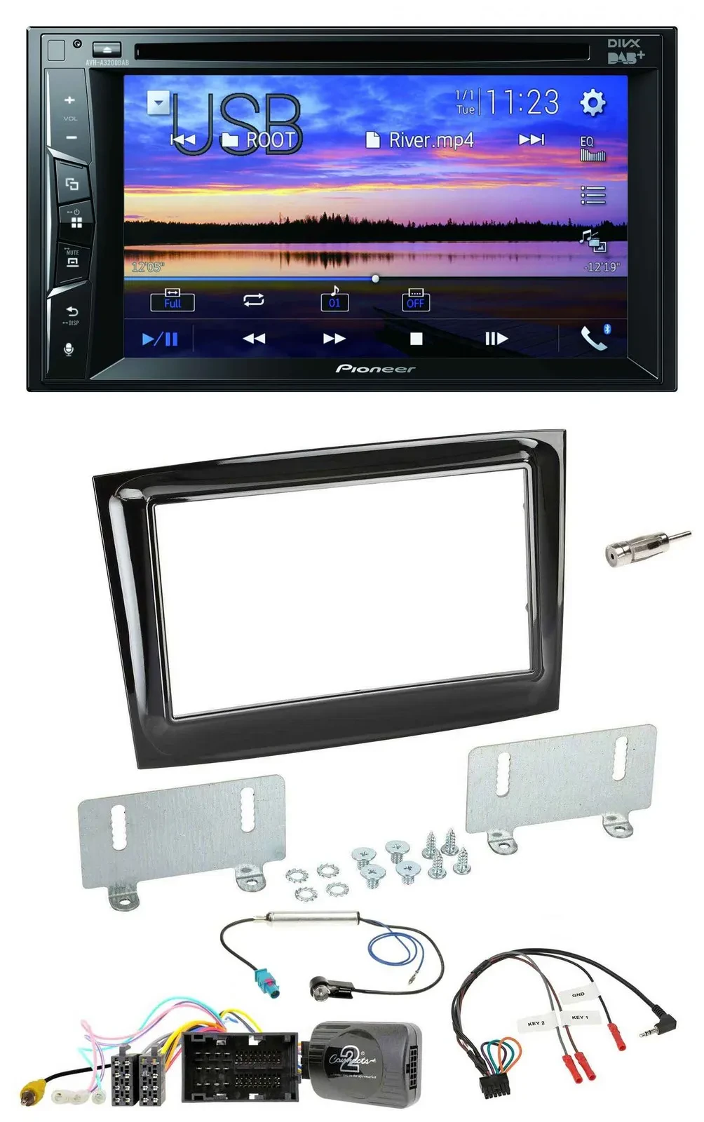 Pioneer Bluetooth 2DIN USB DVD DAB Lenkrad Autoradio für Fiat Doblo ab 15 piano