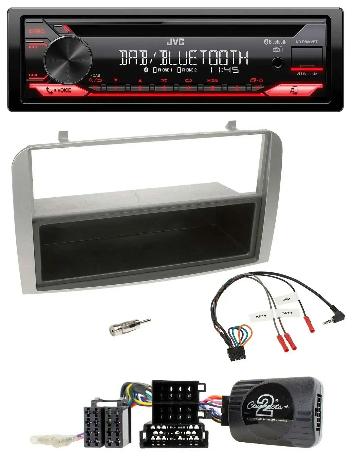 Автомагнитола JVC CD DAB USB Bluetooth для Alfa Romeo GT/147 (2007–2010), серебристый