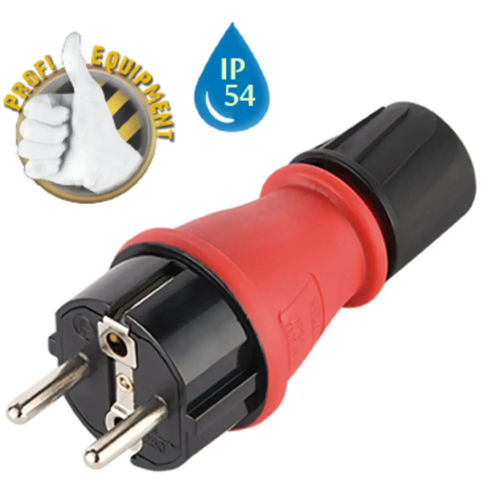 MUSIC STORE Schutzkontaktstecker, Schraubbar, IP54 Geschützt, Schwarz/Rot, Profe