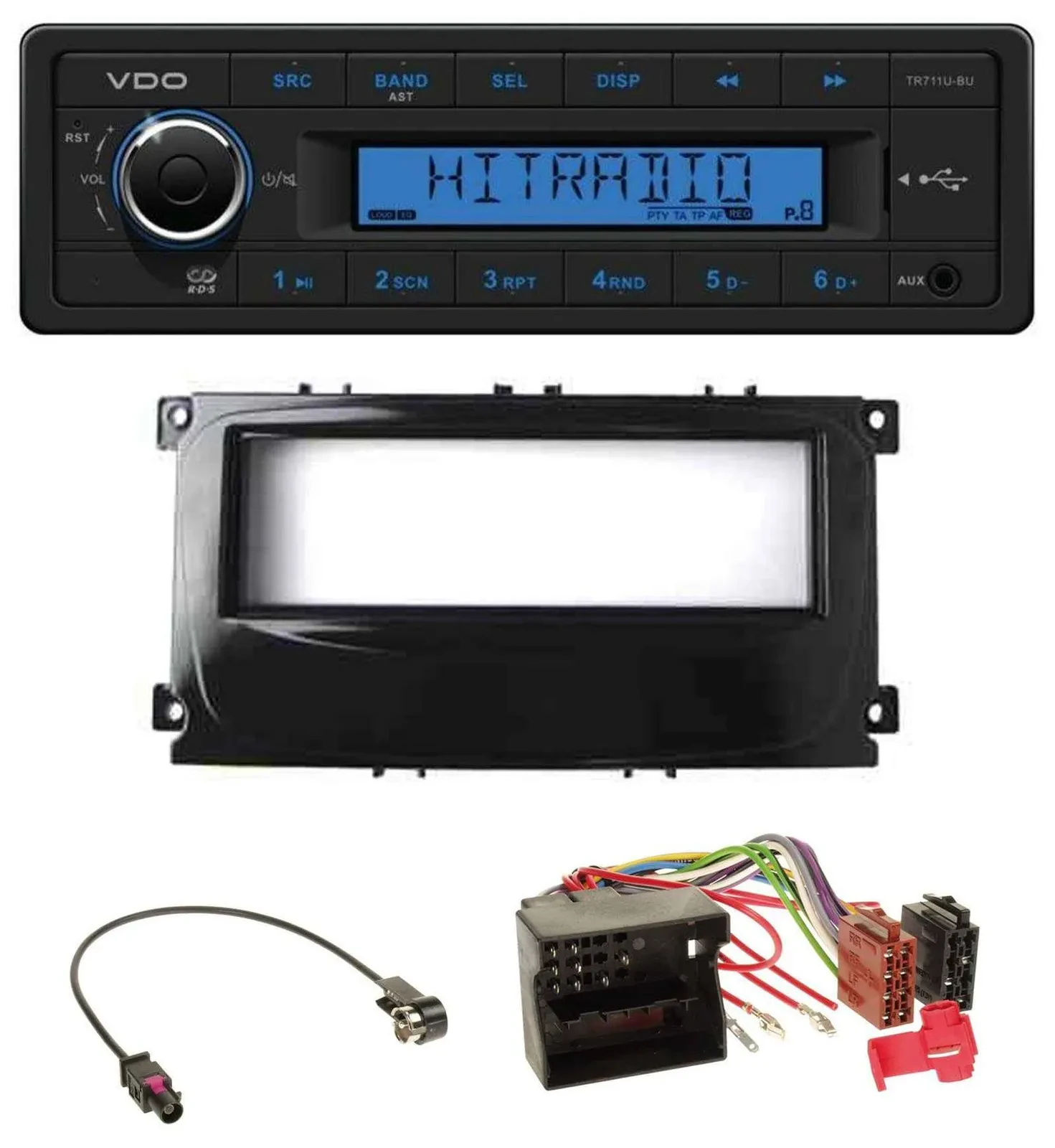 VDO AUX 1DIN MP3 USB Autoradio für Ford Mondeo S-Max 07-14 glänzend schwarz