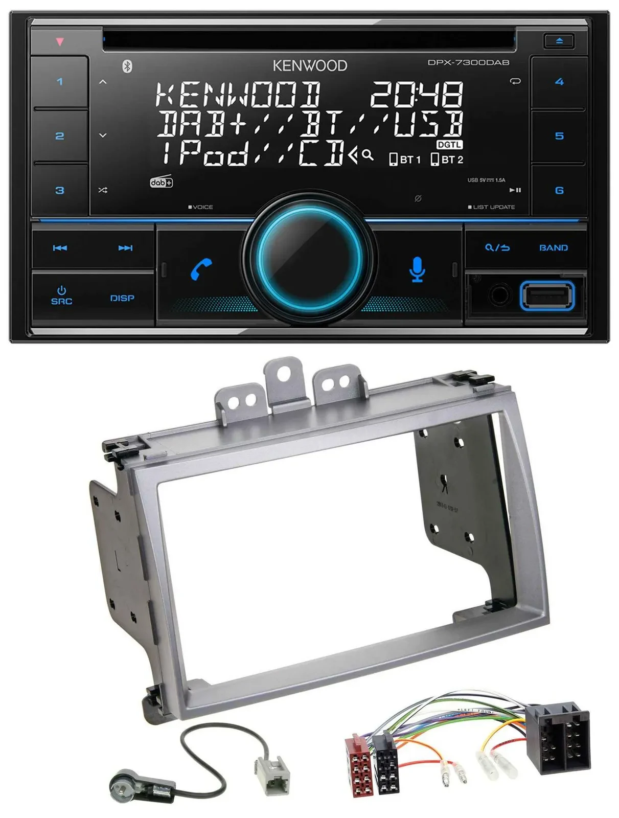 Автомагнитола Kenwood 2-DIN, CD, DAB, USB, MP3, Bluetooth для Hyundai i20 (2009–2012), серебристый