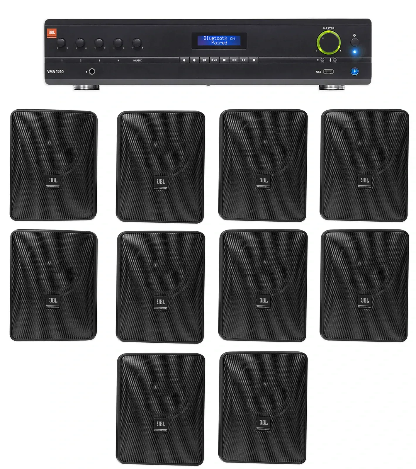 Настенная акустика JBL Control 25-1 Black с усилителем (10 штук)