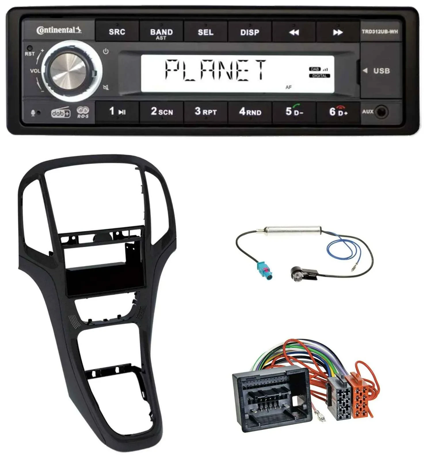 Continental USB 1DIN AUX DAB MP3 Autoradio für Opel Astra J ab 2009 Perl schwarz