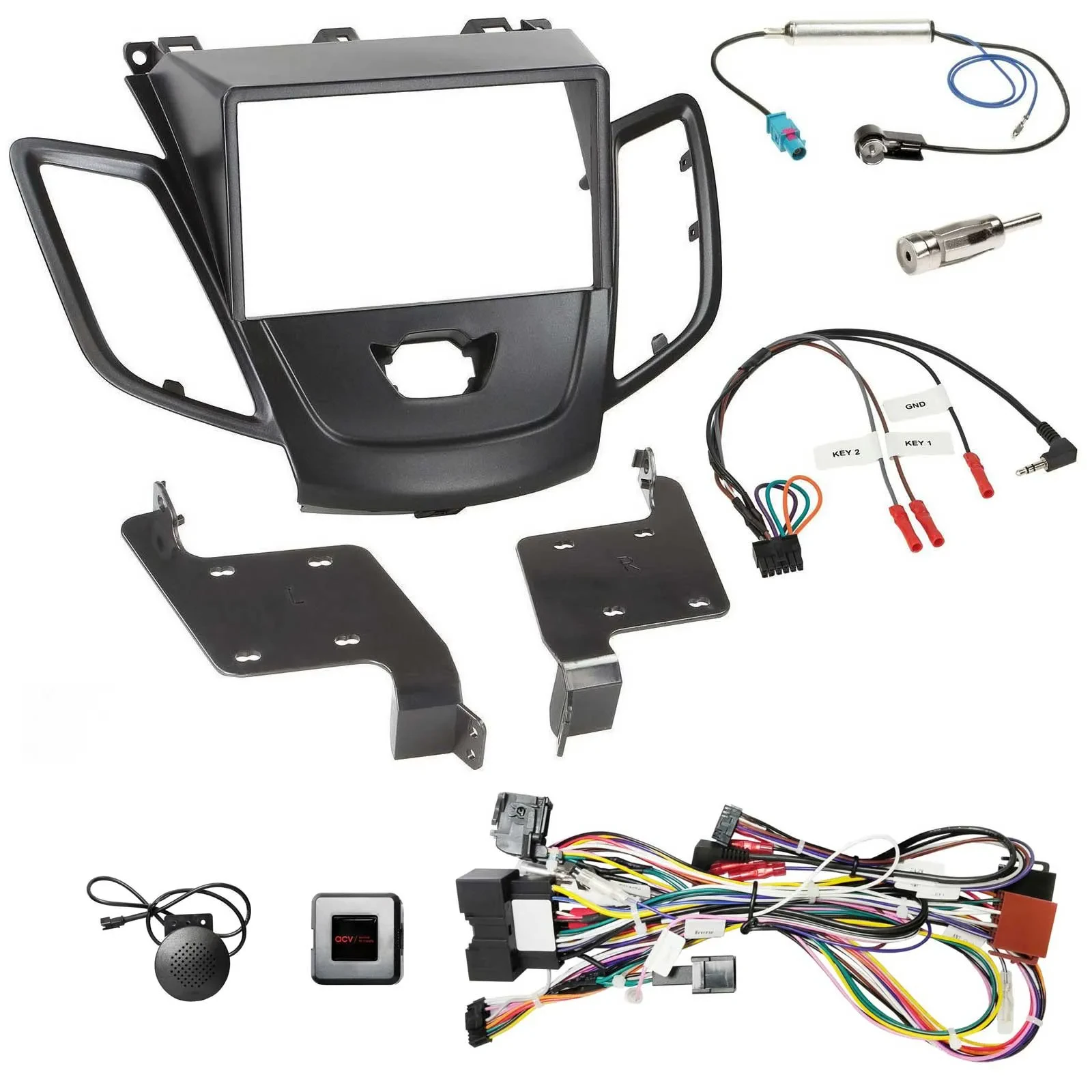 Einbauset Lenkradadapter Doppel DIN Autoradio für Ford Fiesta 08-10 schwarz