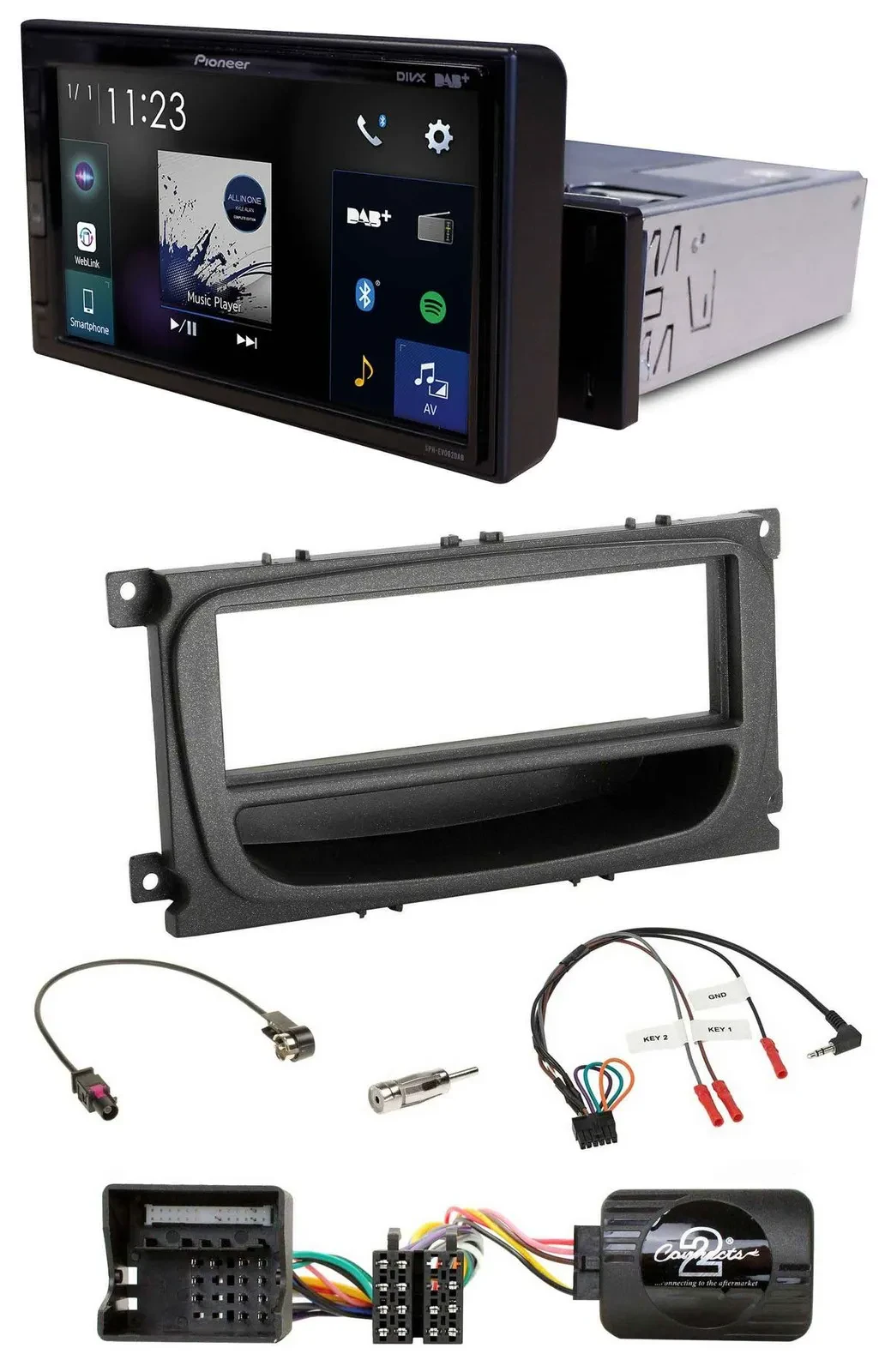 Автомагнитола Pioneer DAB, Bluetooth, USB для Ford Mondeo/S-Max (2007–2014), черная
