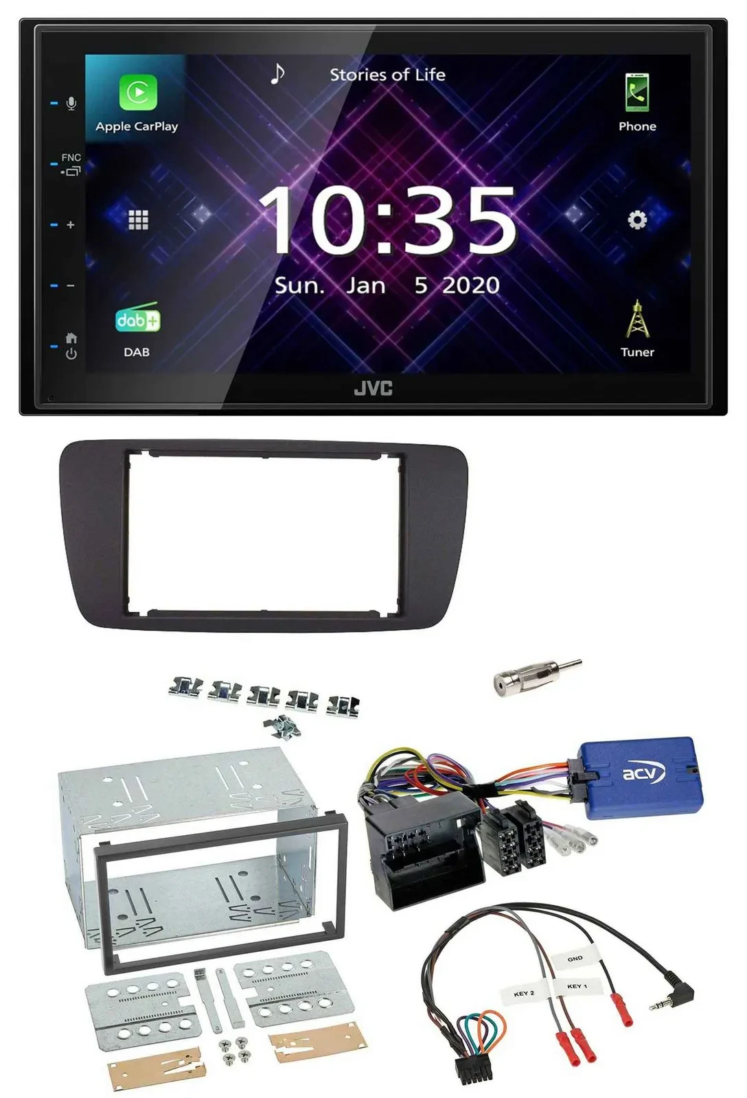 JVC DAB 2DIN Lenkrad Bluetooth USB Autoradio für Seat Ibiza ab 08 azabacheschwar