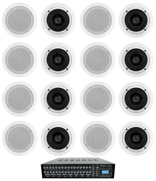 Rockville 4-Zone Multi Room Audio System w/ (16) 5.25" White Ceiling Speakers