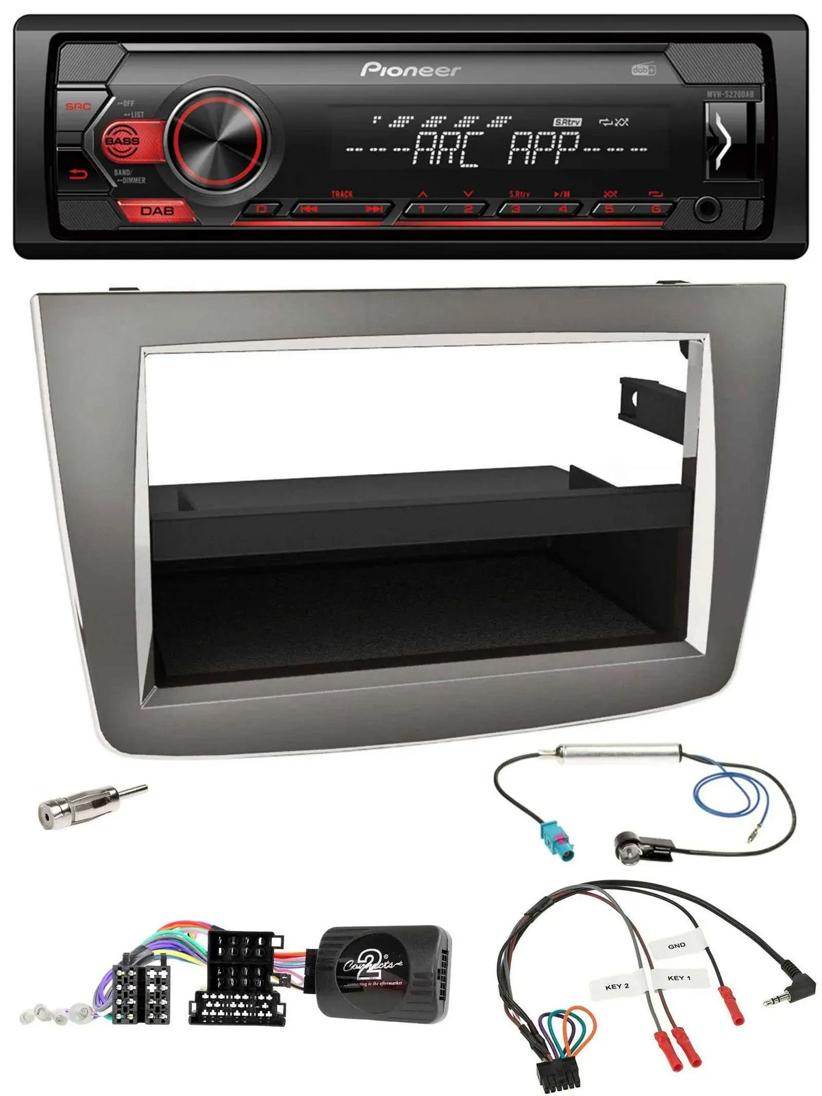 Автомагнитола для Alfa Romeo Mito 955 (2008–2014) Pioneer 1-DIN, DAB, USB, MP3, серебристая, совместима с кнопками на руле