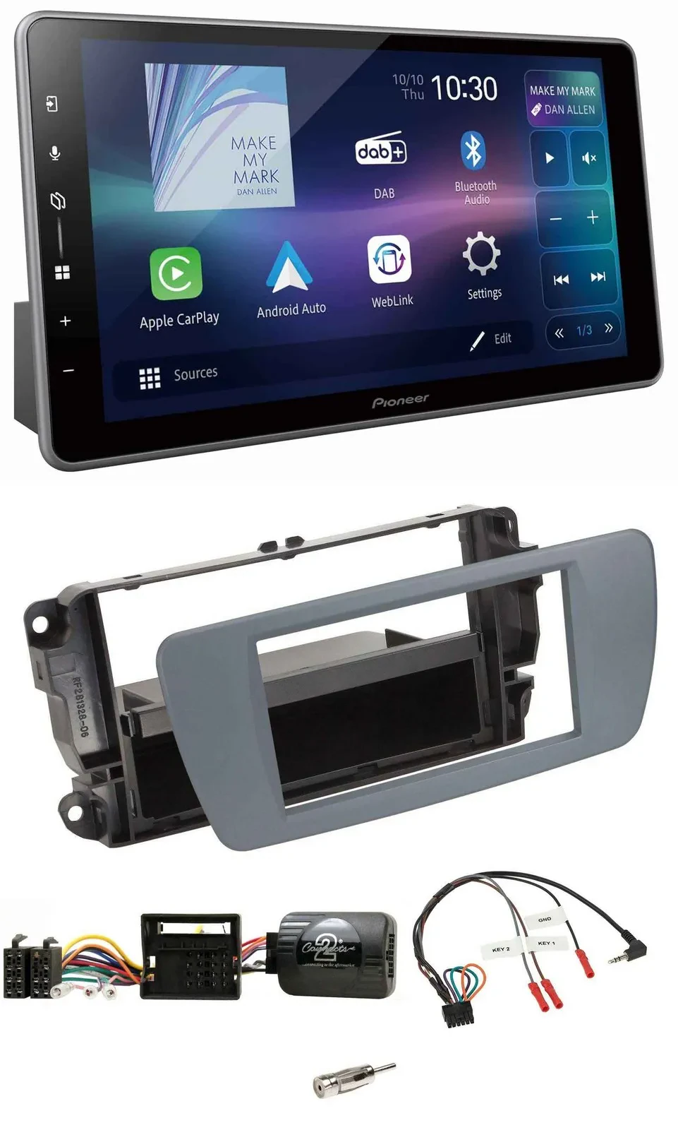 Автомагнитола для Seat Ibiza Pioneer Bluetooth, USB, DAB, серый