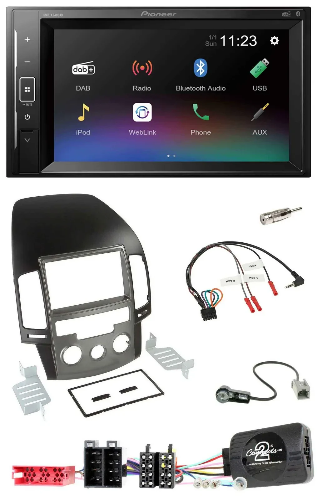 Автомагнитола для Hyundai i30 (с 2009) Pioneer 2DIN, DAB, Bluetooth, USB, поддержка управления с руля