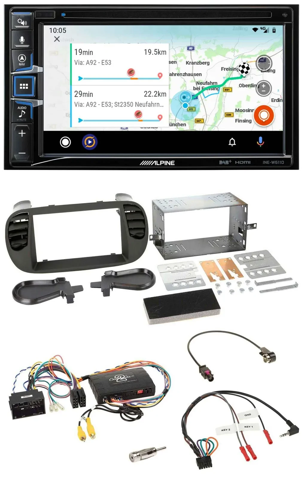 Alpine Bluetooth TMC USB DAB 2DIN Lenkrad Navigation für Fiat 500 14-15 soft tou
