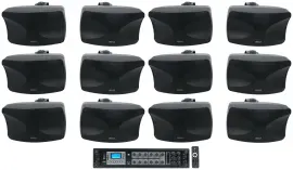 (12) Rockville WET-44 PRO Dual 4" 4-Way Swivel 70V Black Commercial Speakers+Amp