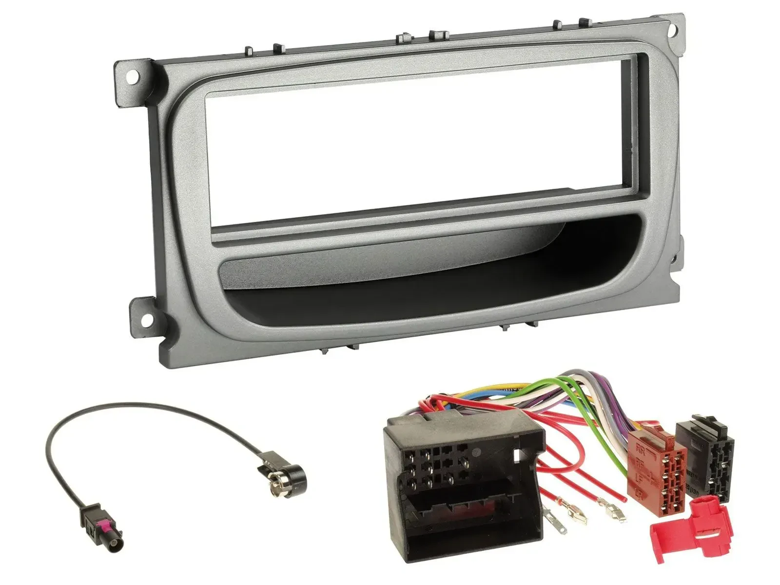 Einbauset DIN Autoradio für Ford Mondeo S-Max 07-14 silber Ablage