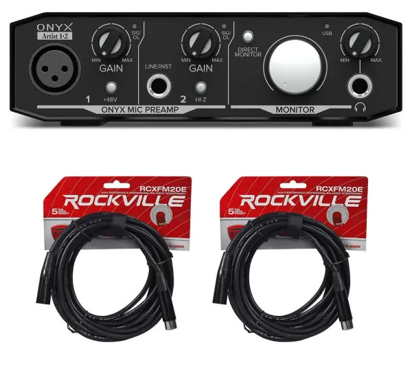 Mackie Onyx Artist 1.2 2x2 USB Audio Recording Studio Interface + (2) XLR Cables