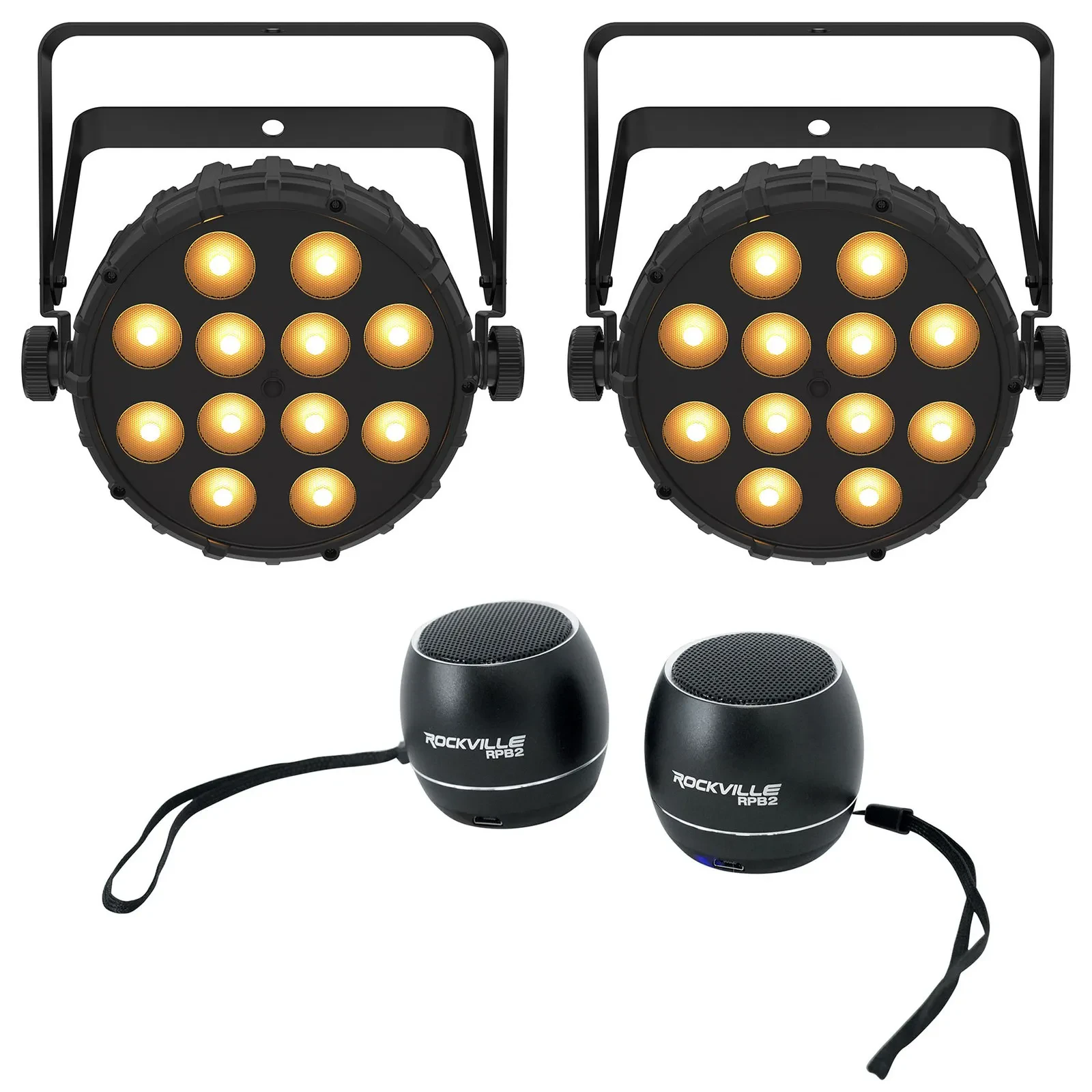 2 Chauvet DJ SLIMPAR Q12 BT ILS Bluetooth Wireless Par Wash Lights+Home Speakers