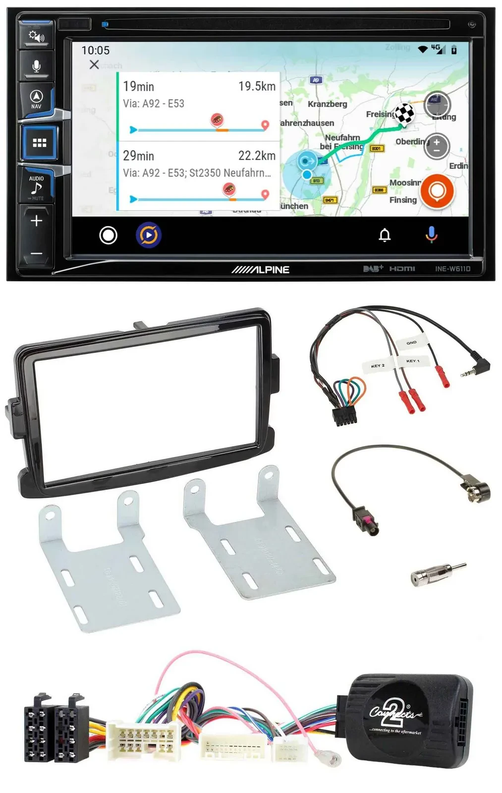 Alpine Bluetooth TMC USB DAB 2DIN Lenkrad Navigation für Dacia ab 2012 piano sch