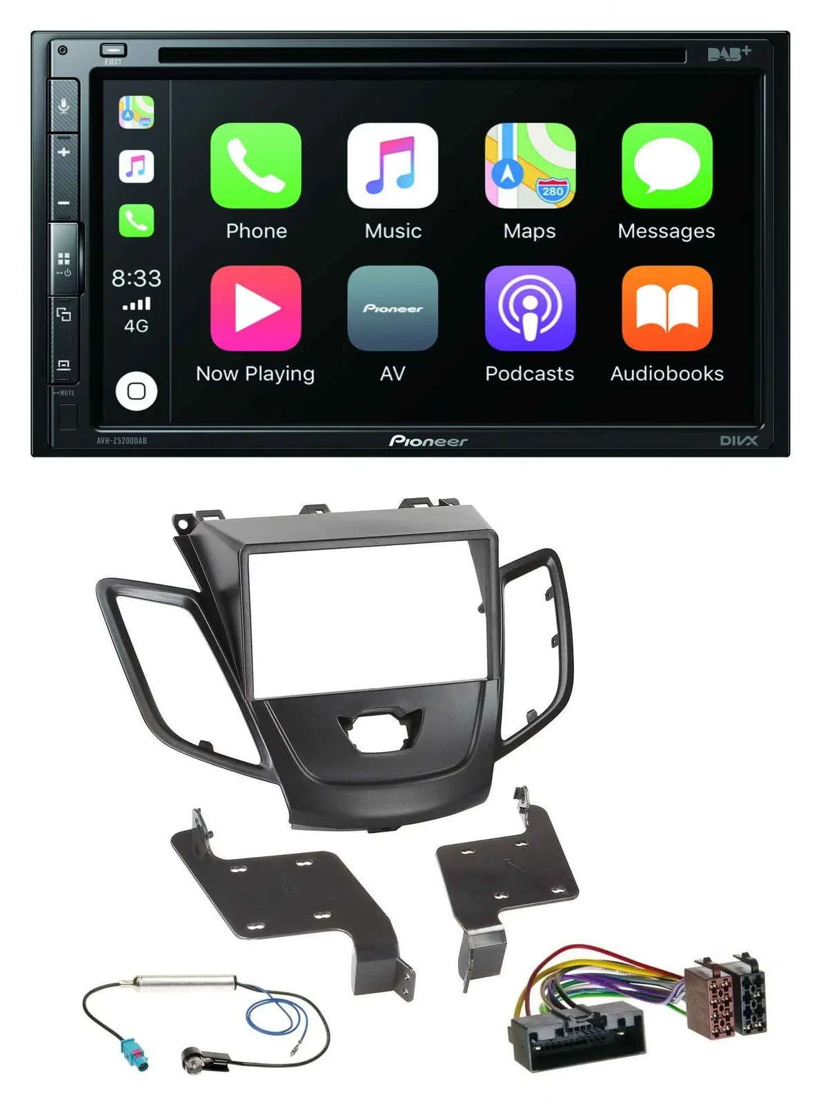 Pioneer DVD 2DIN MP3 DAB Bluetooth USB Autoradio für Ford Fiesta 10-17 schwarz