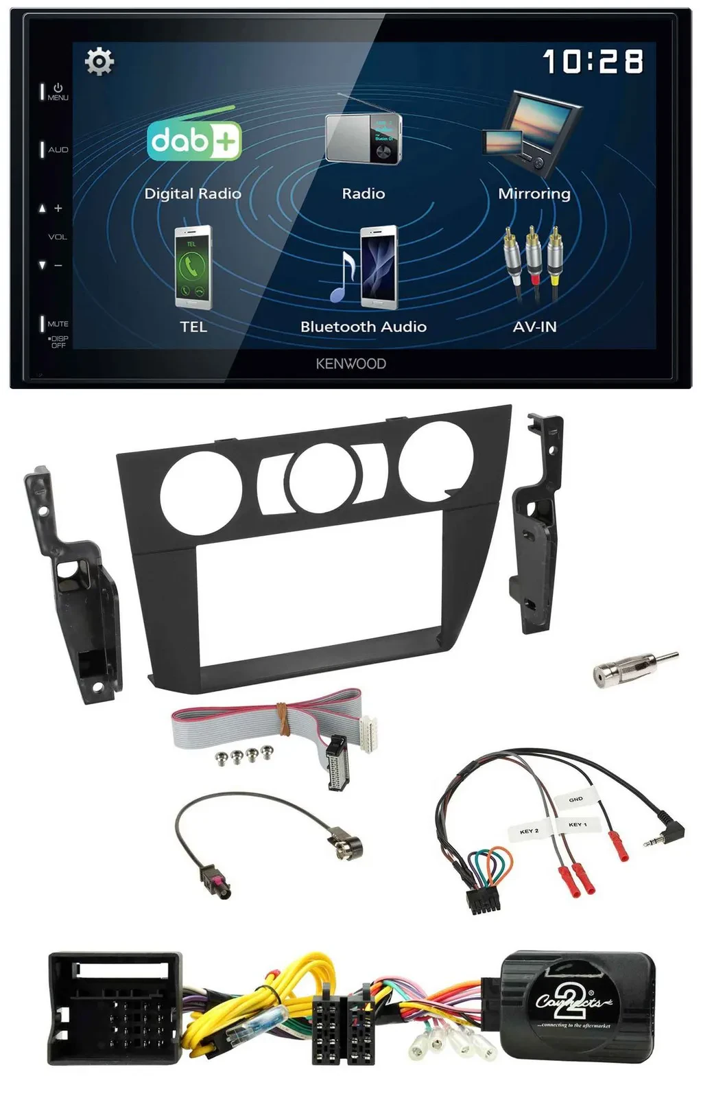 Автомагнитола Kenwood 2 DIN Bluetooth USB DAB для BMW 3 Series 2005–2013 (ручной климат-контроль), поддержка управления на руле