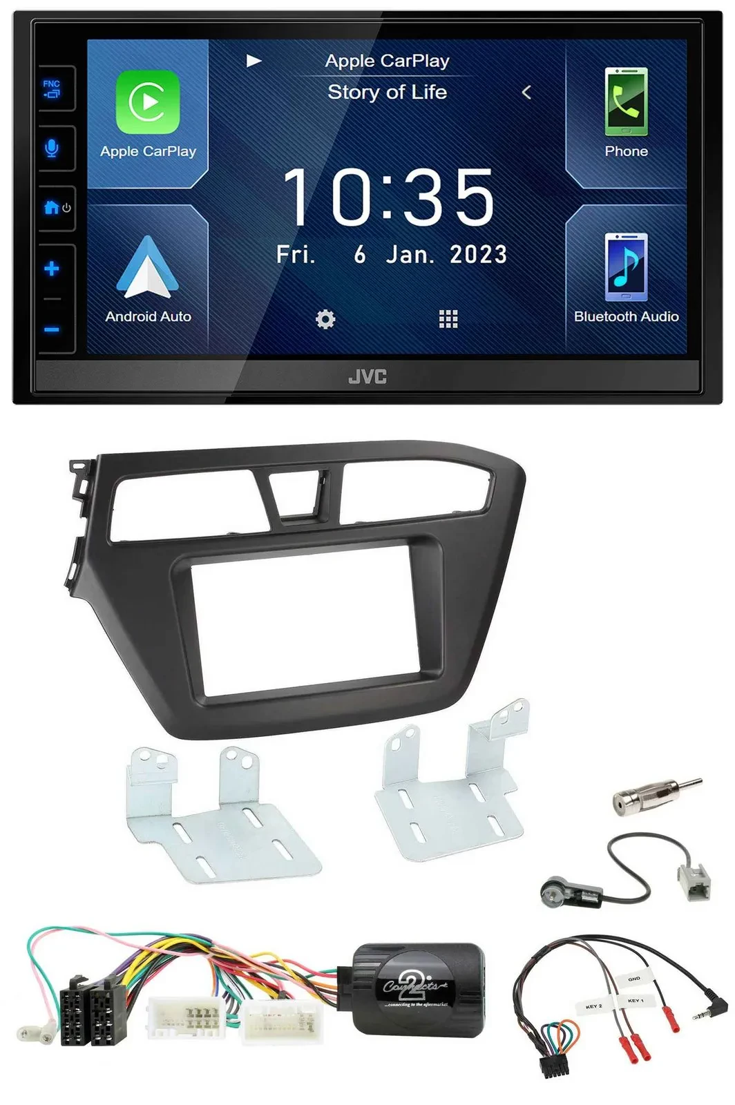 JVC DAB Bluetooth Lenkrad USB 2DIN Autoradio für Hyundai i20 ab 2015 ohne Sounds