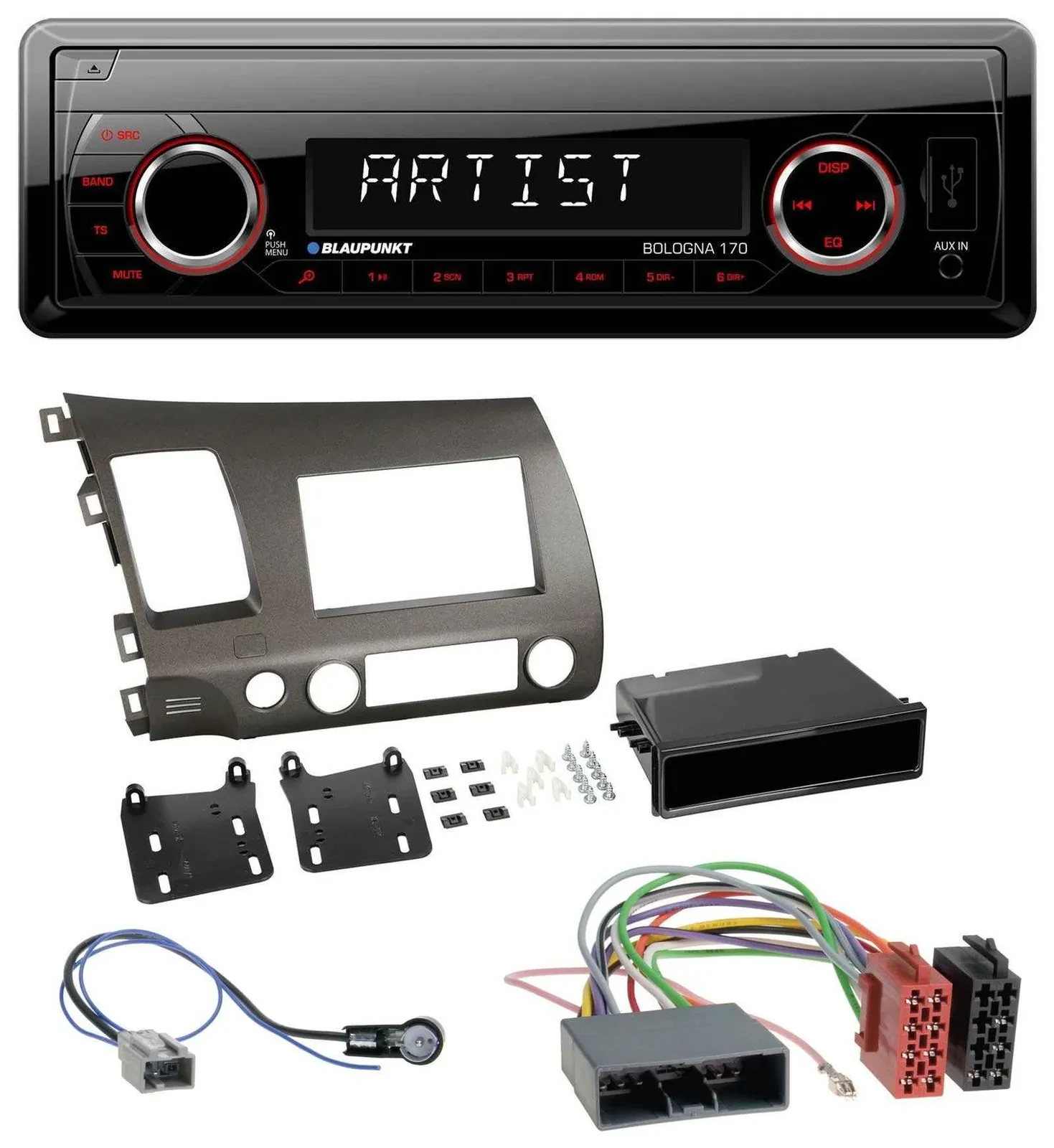 Blaupunkt SD USB 1DIN MP3 AUX Autoradio für Honda Civic Hybrid FD3 06-10 anthraz