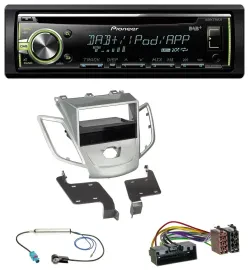 Автомагнитола Pioneer DAB USB MP3 AUX CD для Ford Fiesta JA8 (2010–2017), серебристая