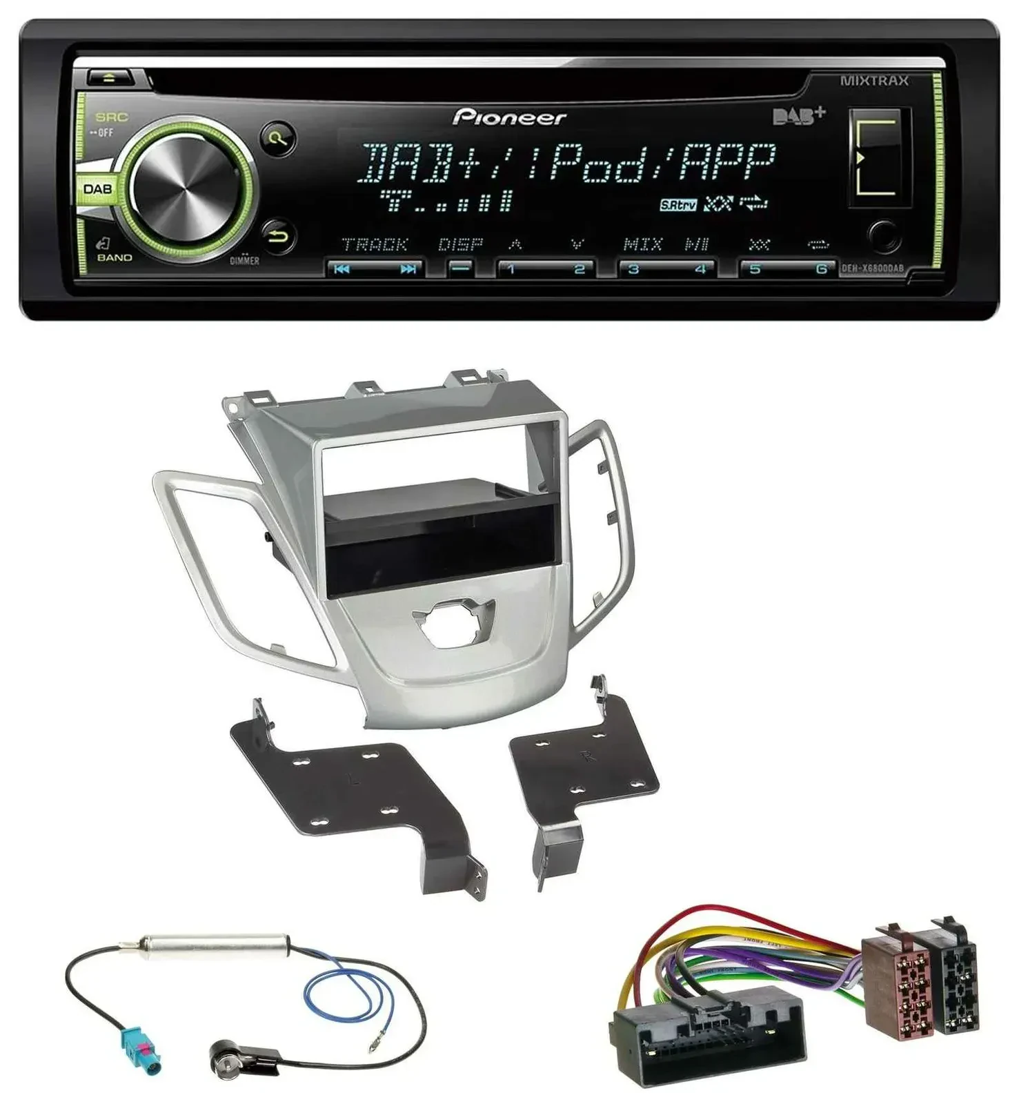 Автомагнитола Pioneer DAB USB MP3 AUX CD для Ford Fiesta JA8 (2010–2017), серебристая