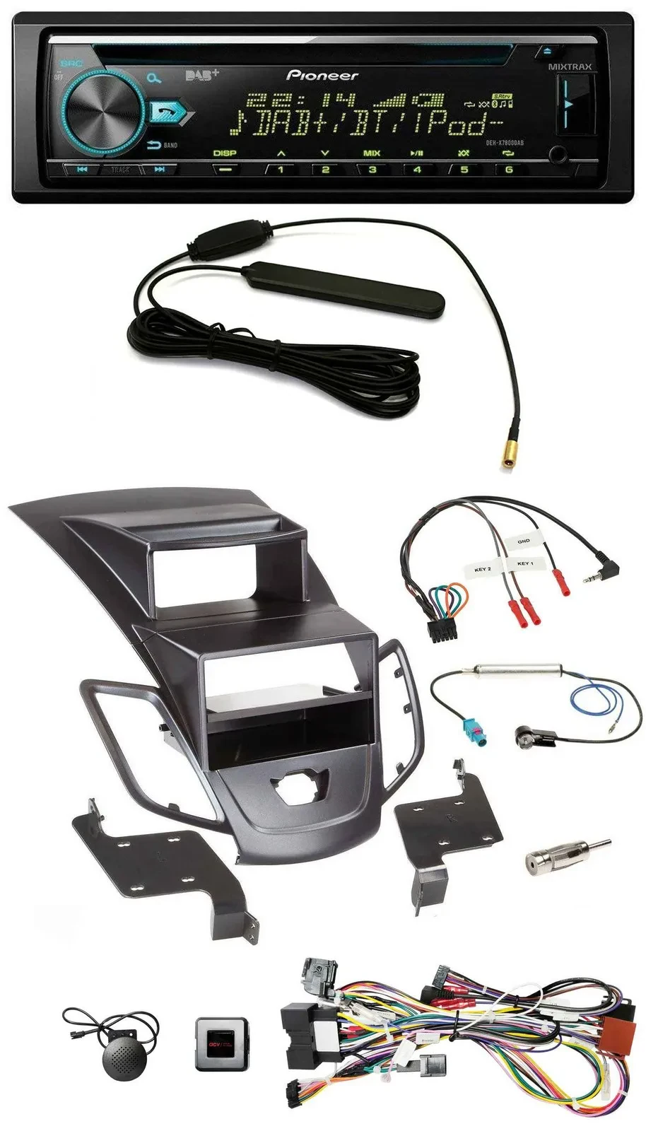 Pioneer CD MP3 Lenkrad DAB USB Autoradio für Ford Fiesta 08-10 Display schwarz