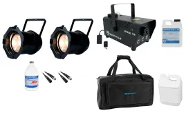 (2) American DJ PAR Z100 3k COB LED DMX Par Stage Lights+Fogger+Bag+Juice+Cables