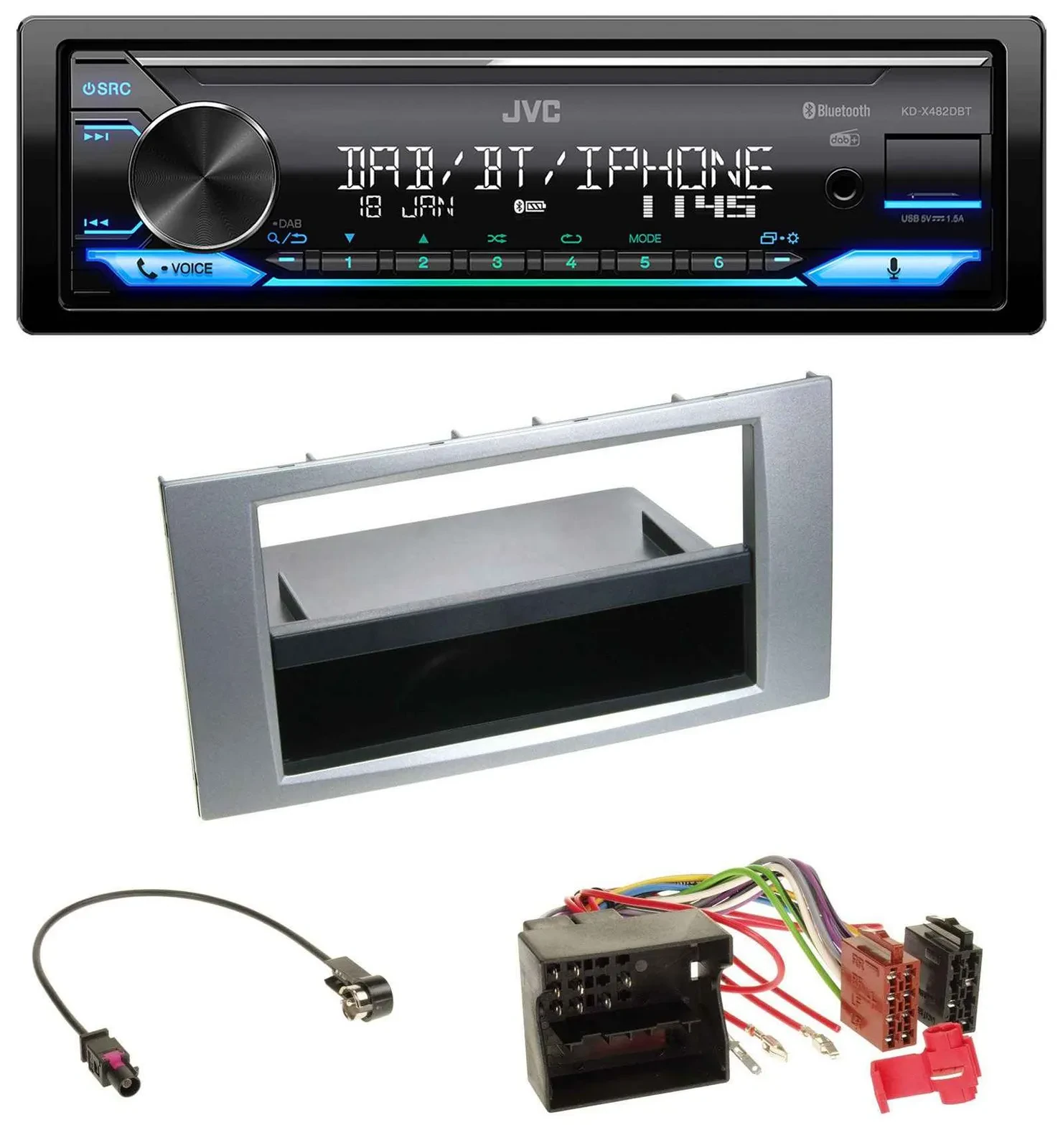 JVC Bluetooth DAB USB MP3 Autoradio für Ford Kuga Fusion Transit 05-12 silber