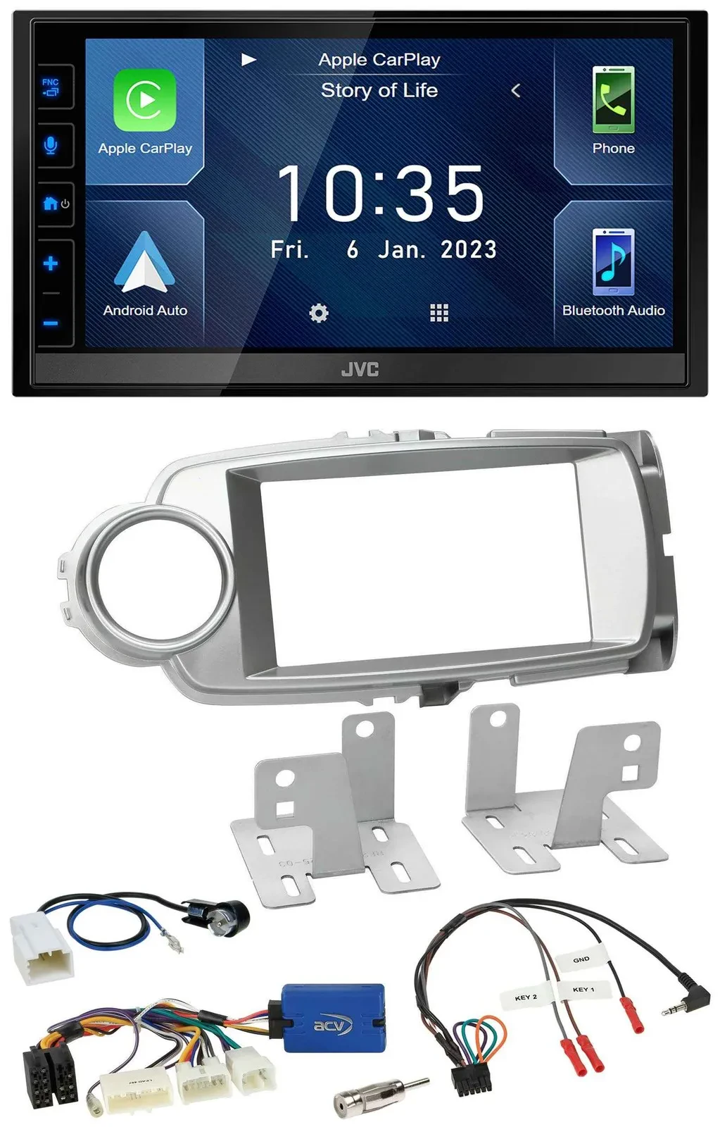 JVC DAB Bluetooth Lenkrad USB 2DIN Autoradio für Toyota Yaris 2011-2014 silber 2