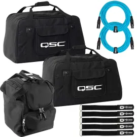 QSC K10TOTE K10 Speaker Tote Bags w 20FT Blue XLR Cables & Carry Case Two Pack