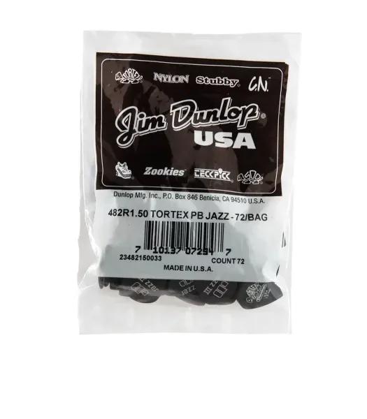 Медиаторы Dunlop 482R150 Tortex Pitch Black Jazz III 1.5 (72 штуки)