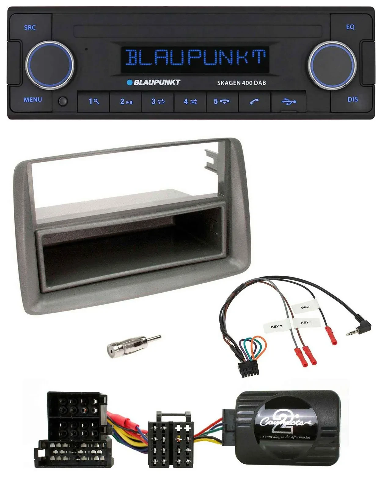 Автомагнитола Blaupunkt DAB USB Bluetooth для Alfa Romeo GT/147 серебристая с карманом и поддержкой кнопок на руле