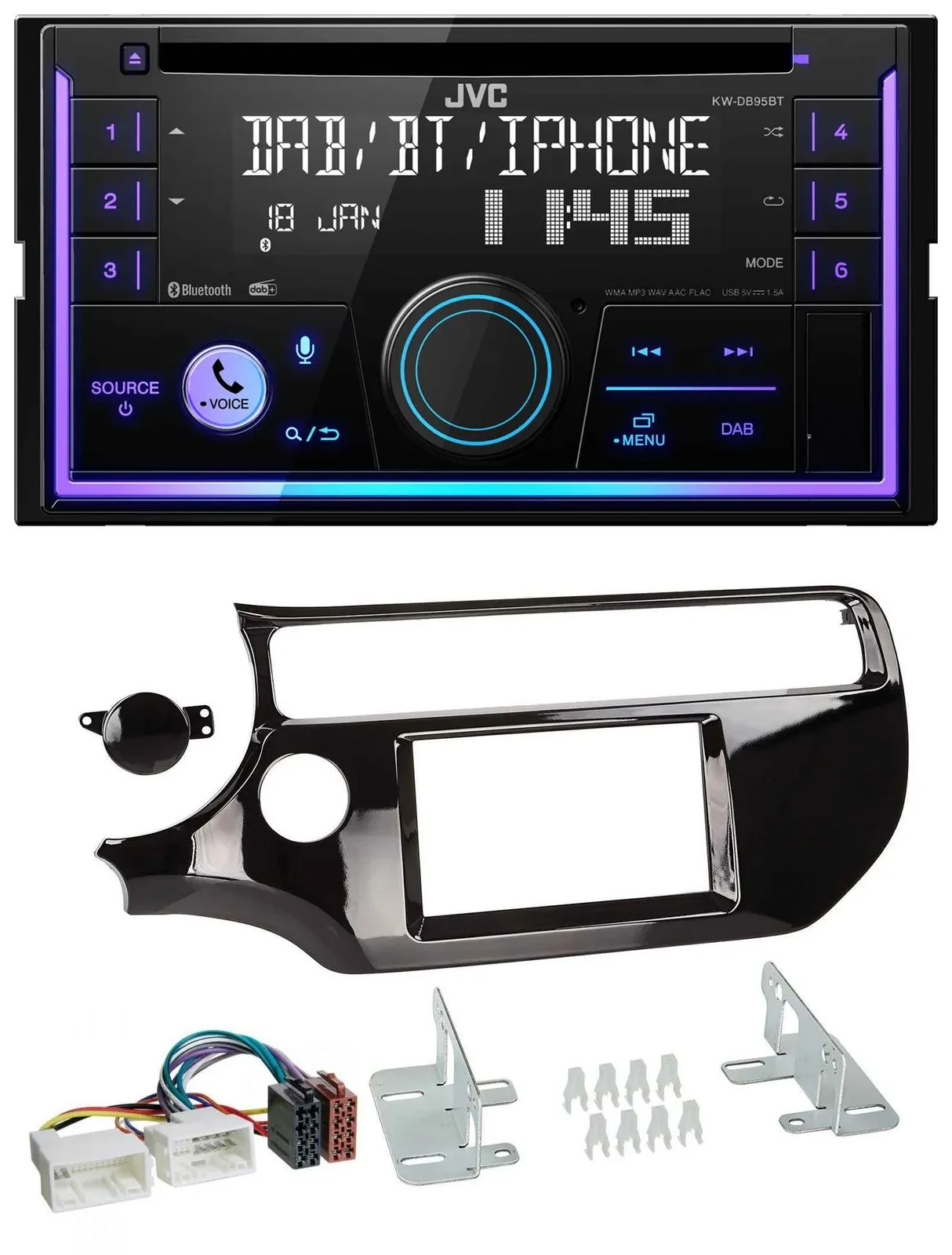 Автомагнитола для Kia Rio (UB) JVC 2 DIN, DAB, Bluetooth, CD, USB, цвет: чёрный (piano black)