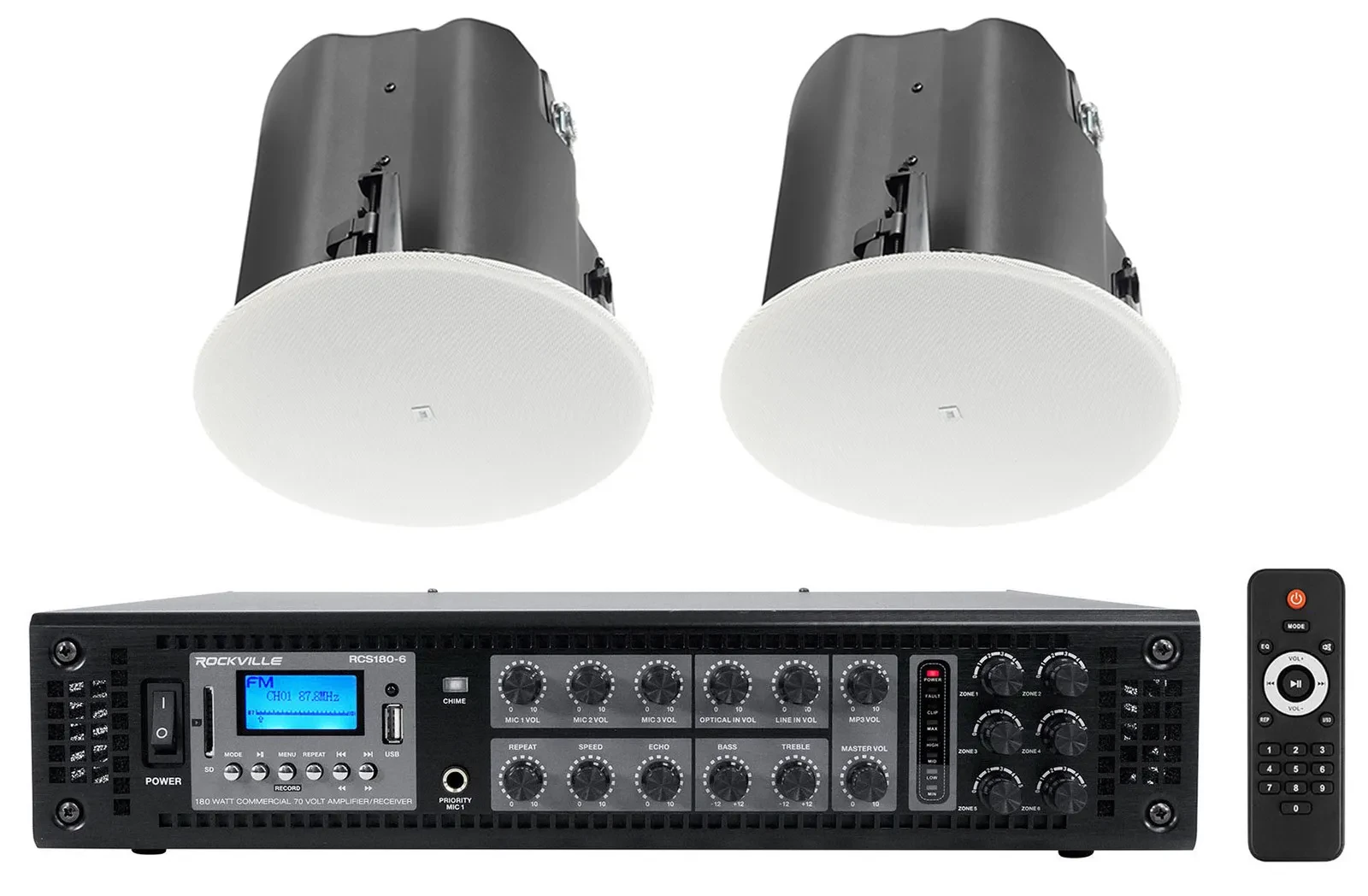 Комплект потолочной акустики для ресторанов/баров JBL Control 418C/T + RCS180-6 8", 70V (набор, пара)