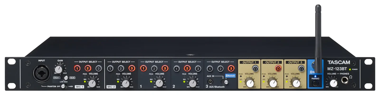 Рэковый микшер Tascam MZ-123BT 5-канальный, Bluetooth, 3 зоны стерео