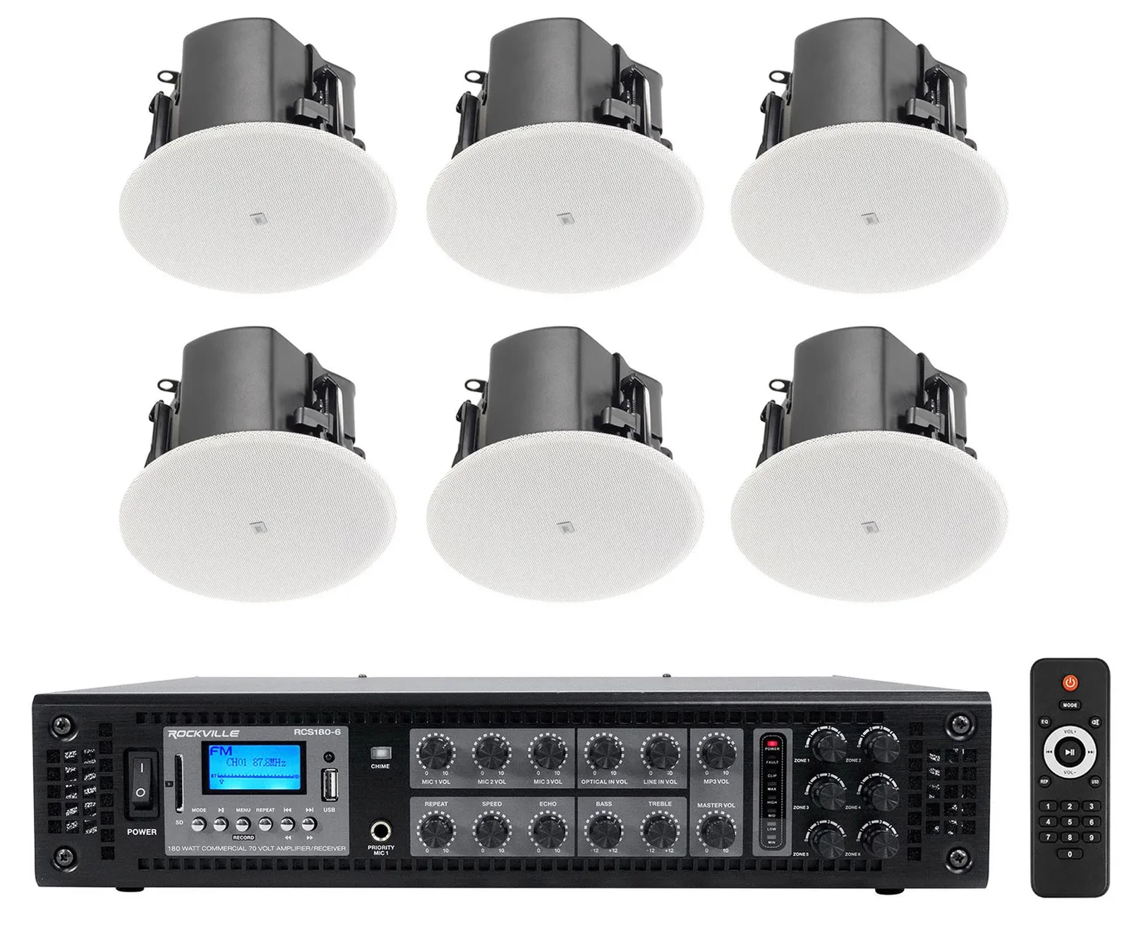 (6) JBL Control 412C/T 3" Commercial 70v Ceiling Speakers For Restaurant/Bar+Amp