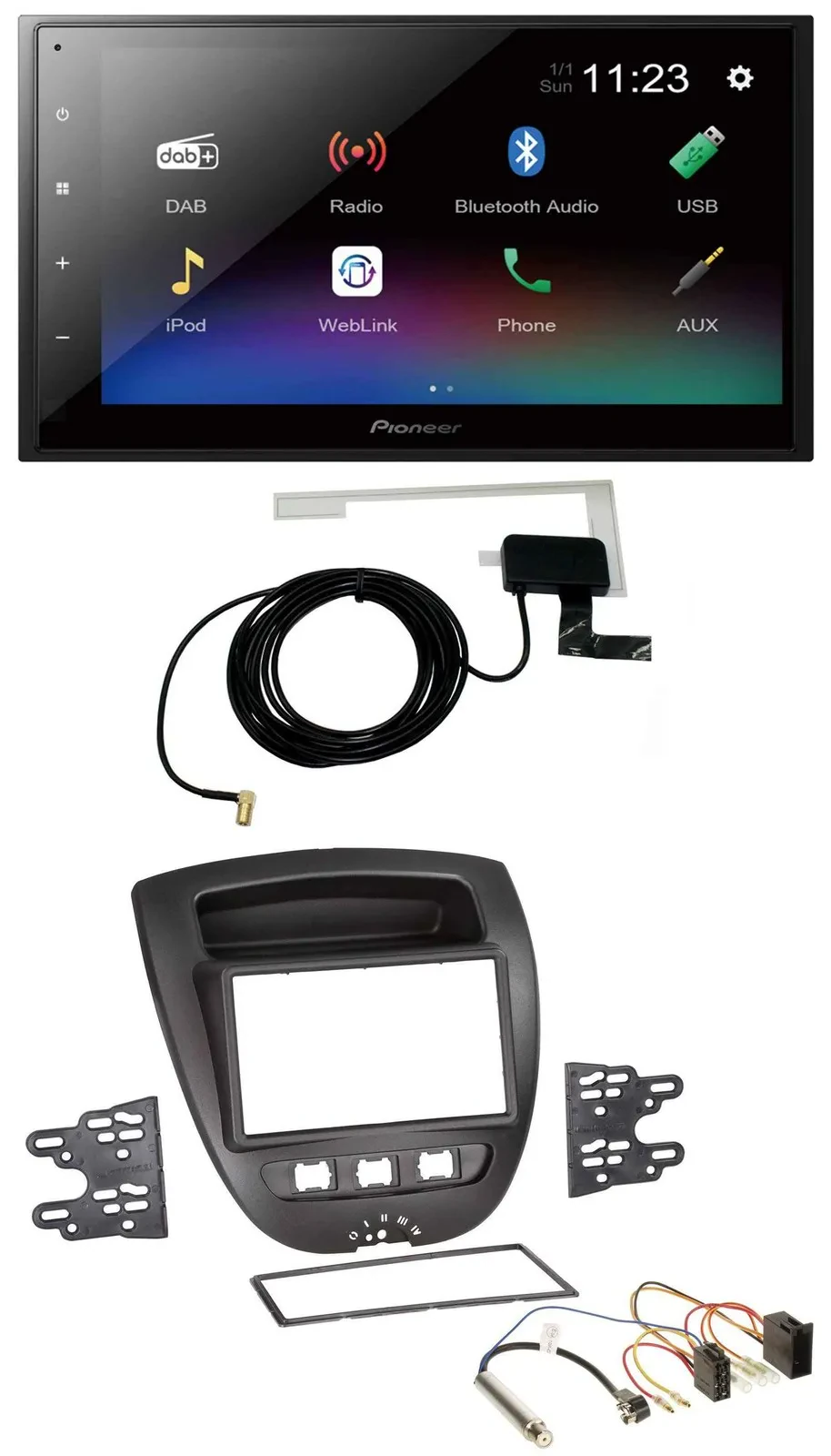 Pioneer DAB MP3 Bluetooth 2DIN USB Autoradio für Peugeot 107 Citroen C1 Toyota A