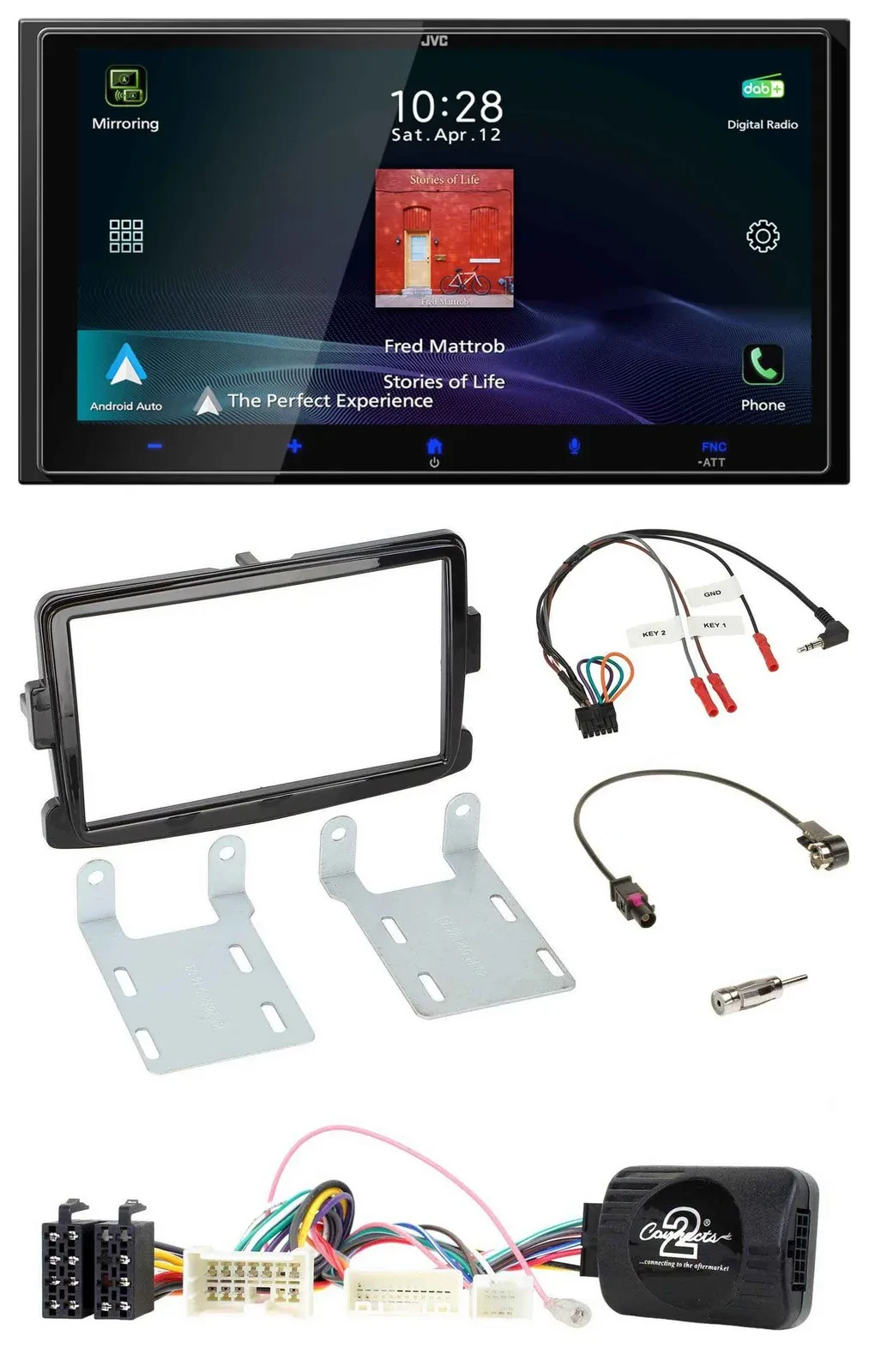 JVC USB Bluetooth 2DIN DAB Lenkrad Autoradio für Dacia Sandero ab 13 piano-schwa