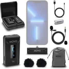 Movo Photo WMX-2-L Wireless Lav Microphone System with Charging Case for iPhone