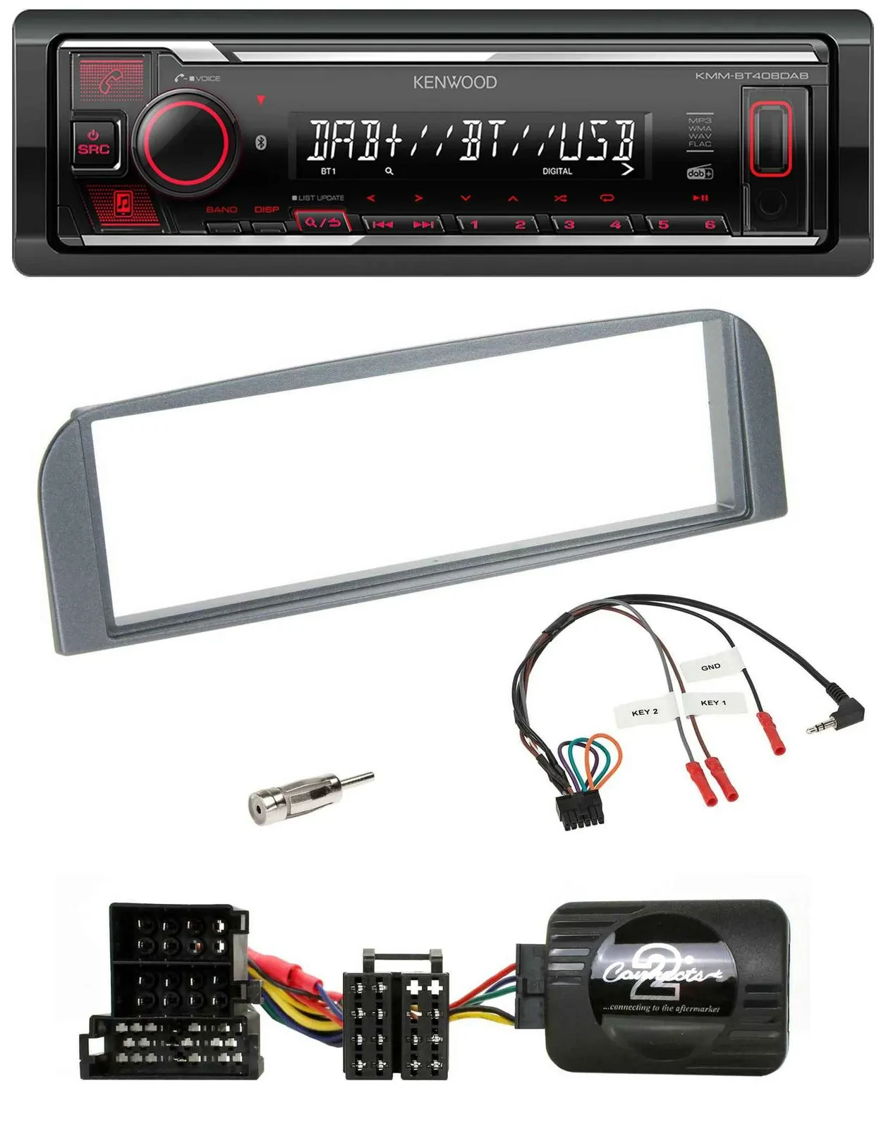 Kenwood Lenkrad Bluetooth USB DAB Autoradio für Alfa 147 GT anthrazit