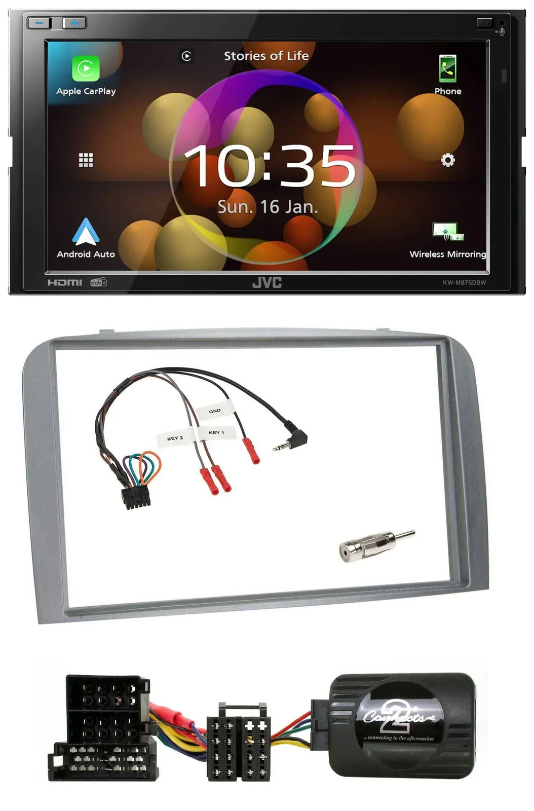 JVC DAB Lenkrad 2DIN Bluetooth USB Autoradio für Alfa Romeo 147 GT 04-10 silber