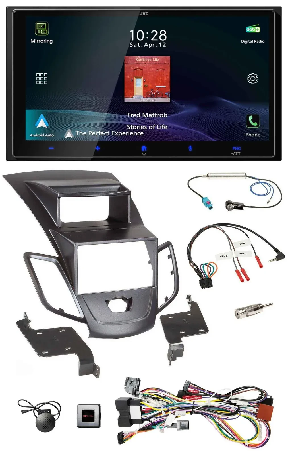 JVC USB Bluetooth 2DIN DAB Lenkrad Autoradio für Ford Fiesta Display 2008-10 sch