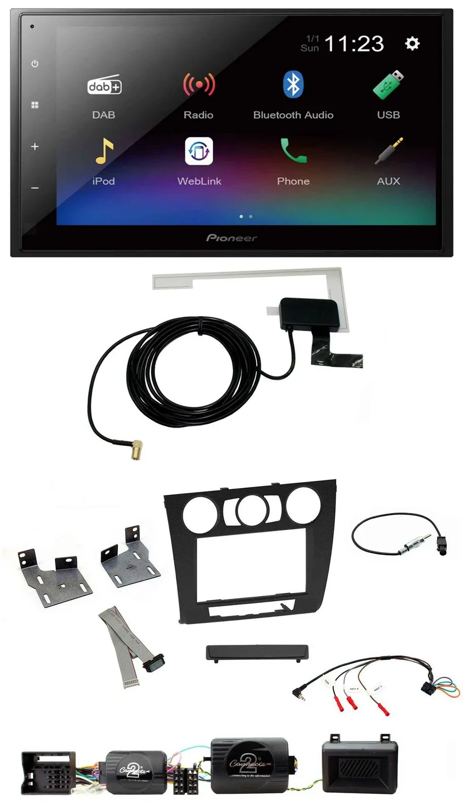 Pioneer DAB Lenkrad Bluetooth 2DIN USB Autoradio für BMW 1er PDC man. Klima E87/