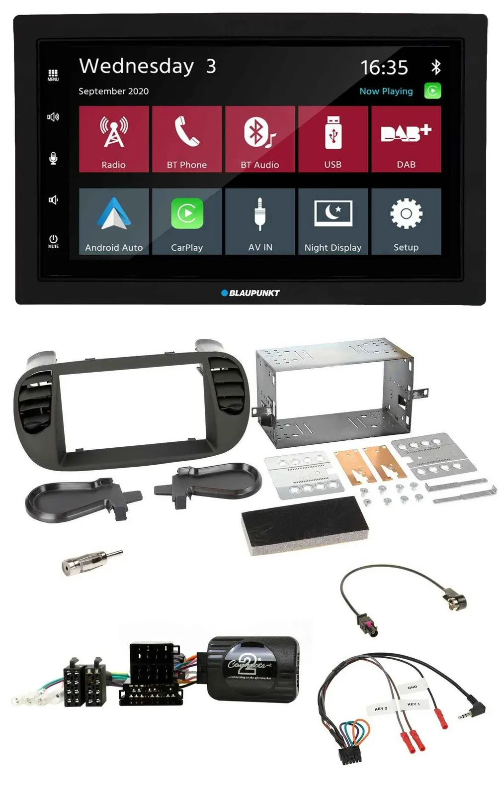 Blaupunkt DAB Bluetooth USB Lenkrad 2DIN Autoradio für Fiat 500 08-15 soft touch